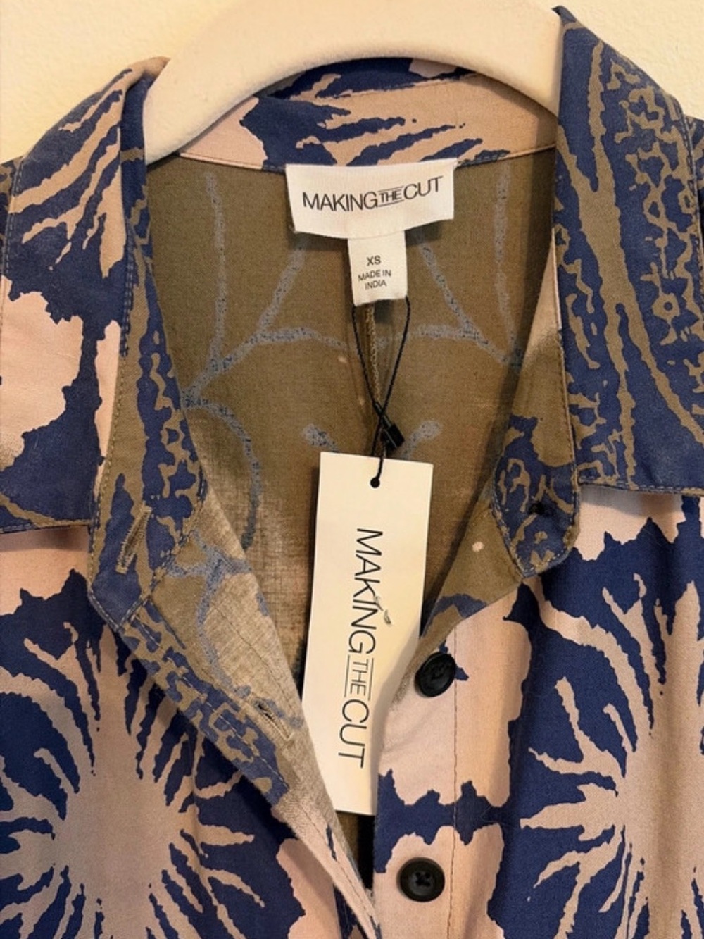 Asymmetrical Olive Green & Blue Floral Shirt Dress - Picture 3 of 4